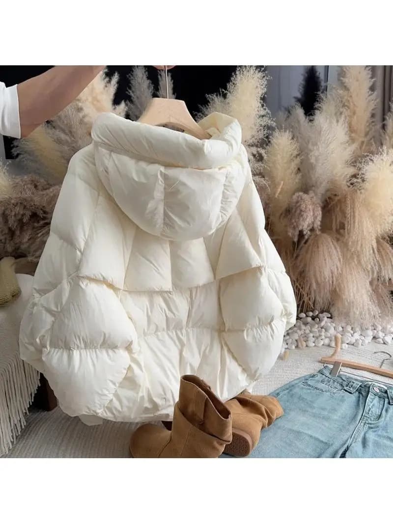 Women's Short Hooded Cotton Jacket Mili Beige Winter Warmth Bread Style Coat Long Sleeve Commute Pure Color Chinese Production