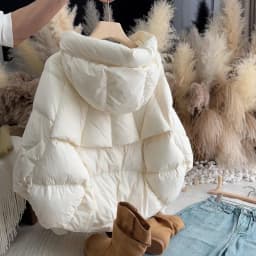 Women's Short Hooded Cotton Jacket Mili Beige Winter Warmth Bread Style Coat Long Sleeve Commute Pure Color Chinese Production