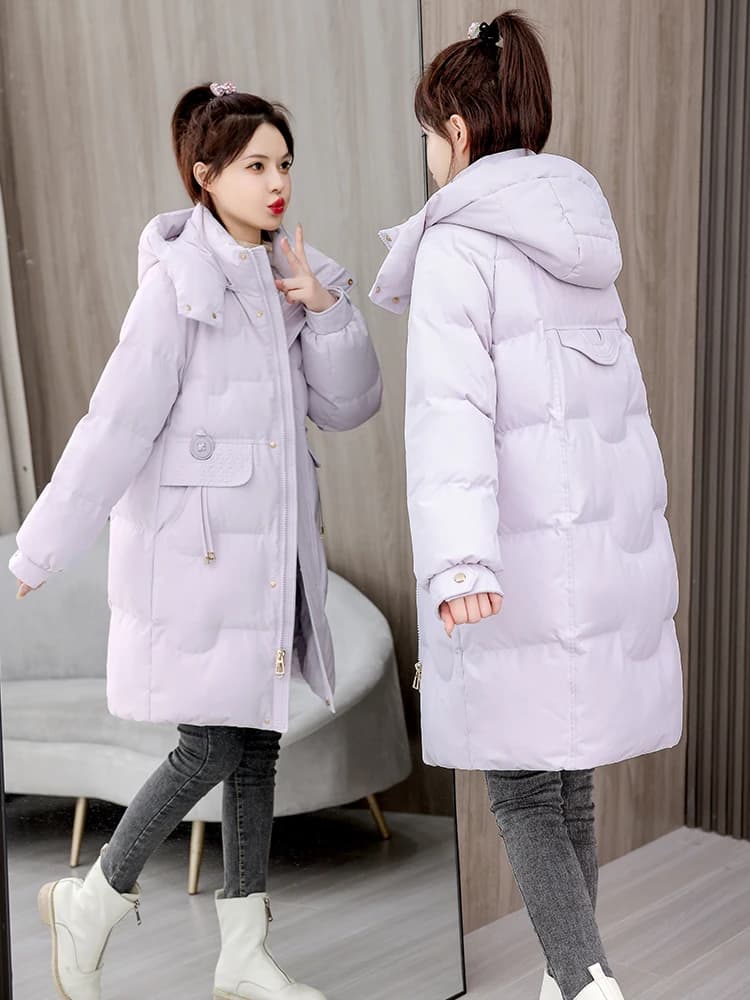Thickened Black Gold down Cotton Jacket Women's Large Size Mid-Length Korean Style Loose Cotton Clothes Winter New Bread Coat