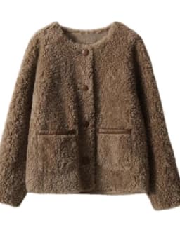Korean Japanese Lamb Fur Short Coat Warm Lazy Profile Integrated Pocket Oversize Cotton Casual Style Long Sleeve Button down