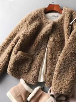 Korean Japanese Lamb Fur Short Coat Warm Lazy Profile Integrated Pocket Oversize Cotton Casual Style Long Sleeve Button down