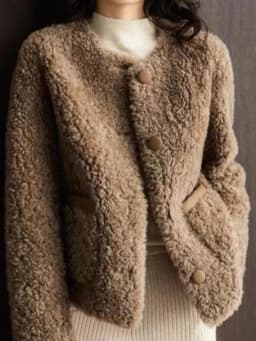Korean Japanese Lamb Fur Short Coat Warm Lazy Profile Integrated Pocket Oversize Cotton Casual Style Long Sleeve Button down