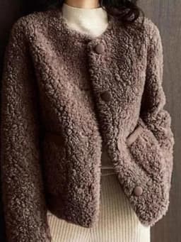Korean Japanese Lamb Fur Short Coat Warm Lazy Profile Integrated Pocket Oversize Cotton Casual Style Long Sleeve Button down