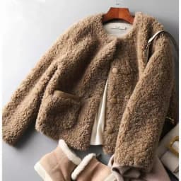 Korean Japanese Lamb Fur Short Coat Warm Lazy Profile Integrated Pocket Oversize Cotton Casual Style Long Sleeve Button down