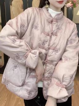 Ele Winter Cotton Jaet Women's New Chinese Sle National Trend Button Embroidery Interlined Thiened Warm Cottonwear