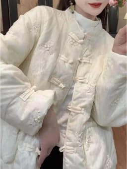 Ele Winter Cotton Jaet Women's New Chinese Sle National Trend Button Embroidery Interlined Thiened Warm Cottonwear