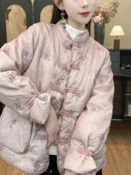 Ele Winter Cotton Jaet Women's New Chinese Sle National Trend Button Embroidery Interlined Thiened Warm Cottonwear