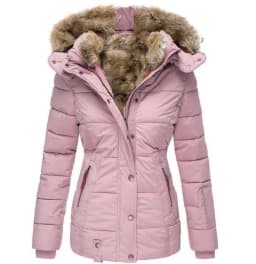 Winter New Fashion Women’s Solid Color Slim Casual Trendy Fur Collar Hooded Simple Basic Quilted Coats Female Clothes Parkas