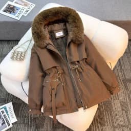 Y2k Vintage Long Sleeve Parka Faux Fur Collar Patchwork Autumn Winter Women Casual American Retro Padded Coat Solid 2026