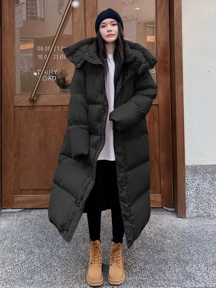Korean Vintage Y2K Women Long Faux Fur Collar Parkas 2026 Winter Warm Thick Cotton Padded Overcoat Casual Outerwear Jackets
