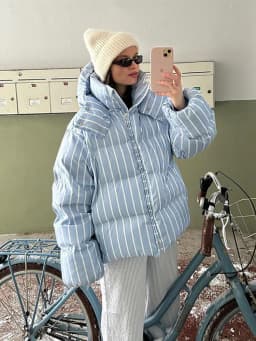 Women Casual Hooded Striped Cotton Coat Chic Full Sleeve Zipper Thicken Single Breasted Jacket Lady Winter Daily Street Outwears