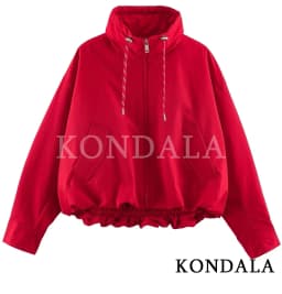 KONDALA Women Casual Chic Stand-Collar Jacket Red Street Sports Style Jacket 2026 Fall Winter Trendy Loose Zip-up Padding Jacket