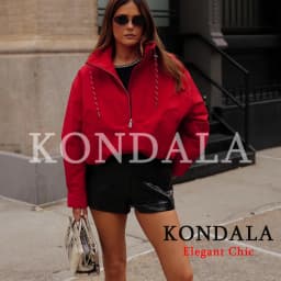 KONDALA Women Casual Chic Stand-Collar Jacket Red Street Sports Style Jacket 2026 Fall Winter Trendy Loose Zip-up Padding Jacket