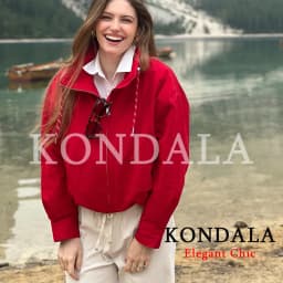 KONDALA Women Casual Chic Stand-Collar Jacket Red Street Sports Style Jacket 2026 Fall Winter Trendy Loose Zip-up Padding Jacket