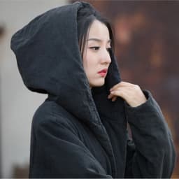 Johnature Women Black Hooded Long Sleeve Parkas Warm Long Sleeve Winter Coats 2025 New Female Chinese Style Bandage Parkas