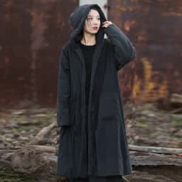 Johnature Women Black Hooded Long Sleeve Parkas Warm Long Sleeve Winter Coats 2025 New Female Chinese Style Bandage Parkas