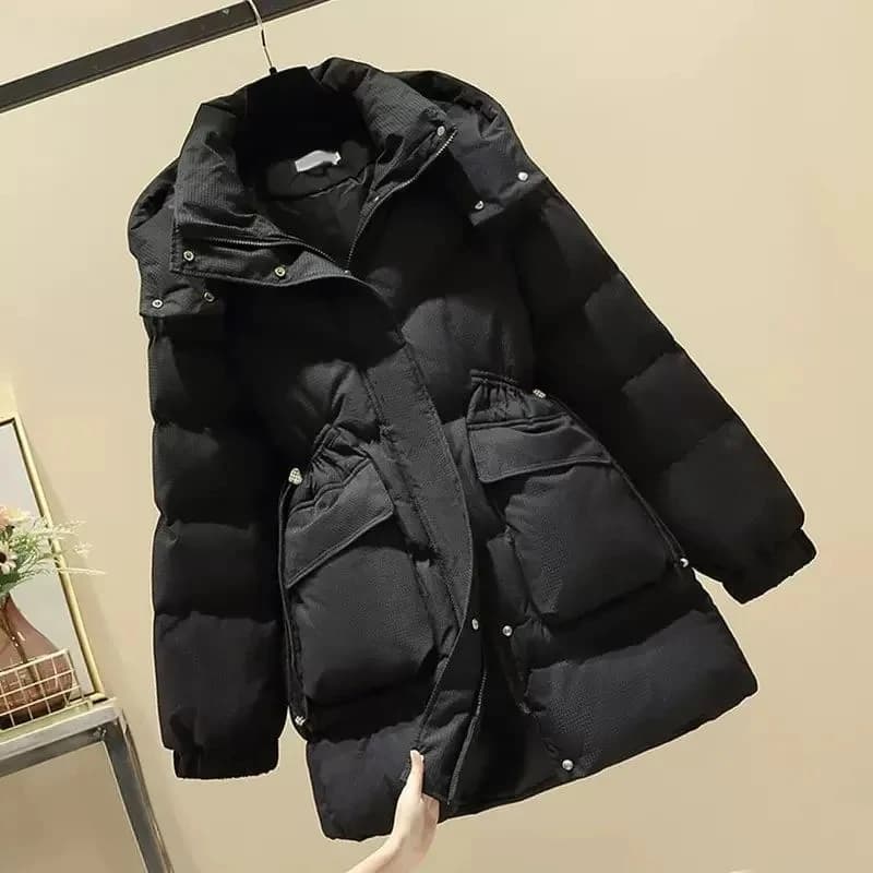 Mid Long Winter 2025 DownCotton Jacke Women's Fashionable Cotton Jacket With Waist Cinching Slimming EffectThick Totton Jacket