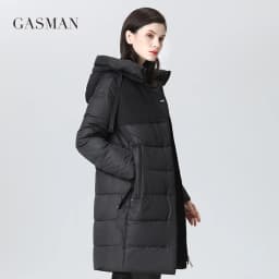 GASMAN 2022 women's winter jacket Long casual warm down jacket female Stand-up collar hooded zipper parka Women coat 17616