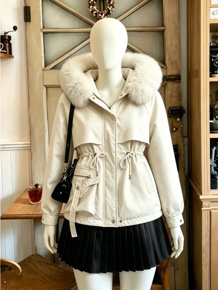 Classic Vintage American Faux Fur Hooded Womens Autumn Winter Warm Long Sleeve Jacket Casual Street Daily Chic Fashion Outerwear