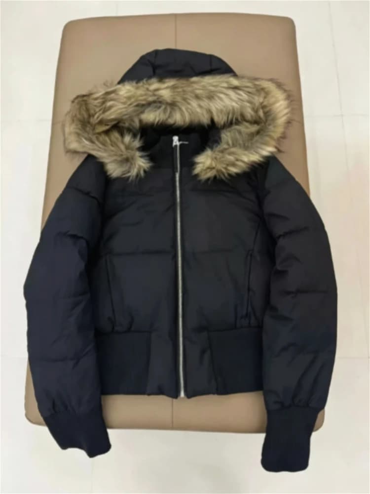Harajuku Korean Fashion Loose Women Faux Fur Collar Long Cotton‑padded Jacket Y2K American Vintage Casual Parkas Outerwear Tops