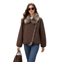 Women Faux Fur Parkas Coats Solid Overcoats Turn Down Collar Long Sleeves Thick Loose Fit Office Lady Casual 2026 Autumn Winter