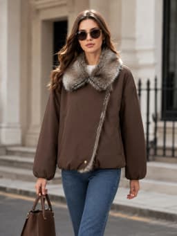 Women Faux Fur Parkas Coats Solid Overcoats Turn Down Collar Long Sleeves Thick Loose Fit Office Lady Casual 2026 Autumn Winter