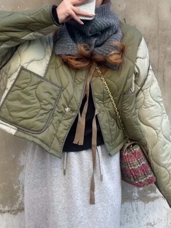 Korean Retro Patchwork Diamond Grid V-neck Cotton Jacket Women's New Winter Fashion Small Size Matching Cotton Clothes