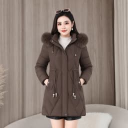 2026 Fashion Winter Women Parkas Long Slim Fashion Korean Big Fur Collar Zipper All-match Warm Down Jacket