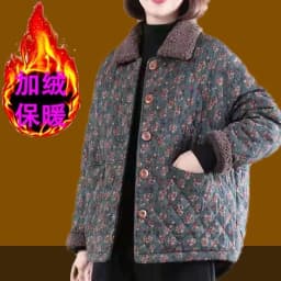 Women's Autumn Winter Cotton-padded Coat NEW Female Single row buckle Floral Jacket Retro Short Leisure Woolen collar Overcoat