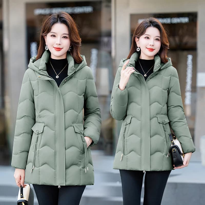 Winter Thickened Women's down Cotton Jacket Slimming Fashionable Coat Detachable Hood Long Sleeve Zipper Closure Color
