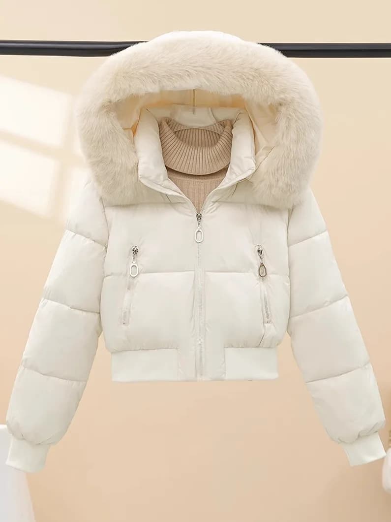 Korean Style Short down Cotton Jacket Women's Thickened Hooded Coat Small Size Fashionable Big Fur Collar Winter Outerwear