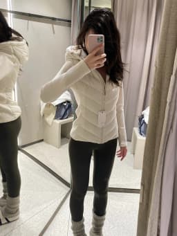 White Hooded Slim Fit Splice Waist Thickened Short Cotton Jacket Women's Light Thin Korean Style Commute Long Sleeve Zipper