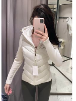 White Hooded Slim Fit Splice Waist Thickened Short Cotton Jacket Women's Light Thin Korean Style Commute Long Sleeve Zipper