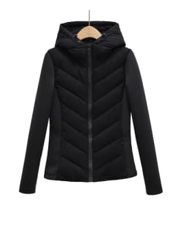 White Hooded Slim Fit Splice Waist Thickened Short Cotton Jacket Women's Light Thin Korean Style Commute Long Sleeve Zipper