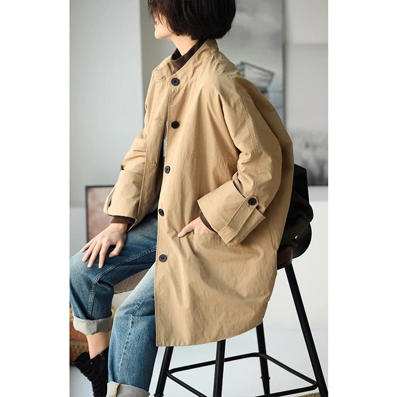 F92220 Artistic Casual Stand-Up Collar Oversize Adjustable Wide-Sleeve Cotton Jacket Coat for Women Winter