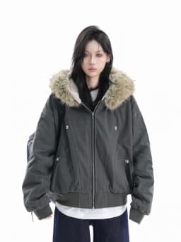 Faux Fur Collar Cotton Padded Jacket Autumn Winter Lace Up Loose Short Pocket Parkas Coats Commute Fashion Lady Outwear Daily