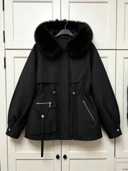 Faux Fur Collar Cotton Padded Jacket Autumn Winter Lace Up Loose Short Pocket Parkas Coats Commute Fashion Lady Outwear Daily