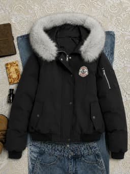 Y2K American Vintage Women Cropped Jacket Faux Fur Collar Hooded Zip Up Slim Fit Hot Girl Retro Casual Outerwear Coats