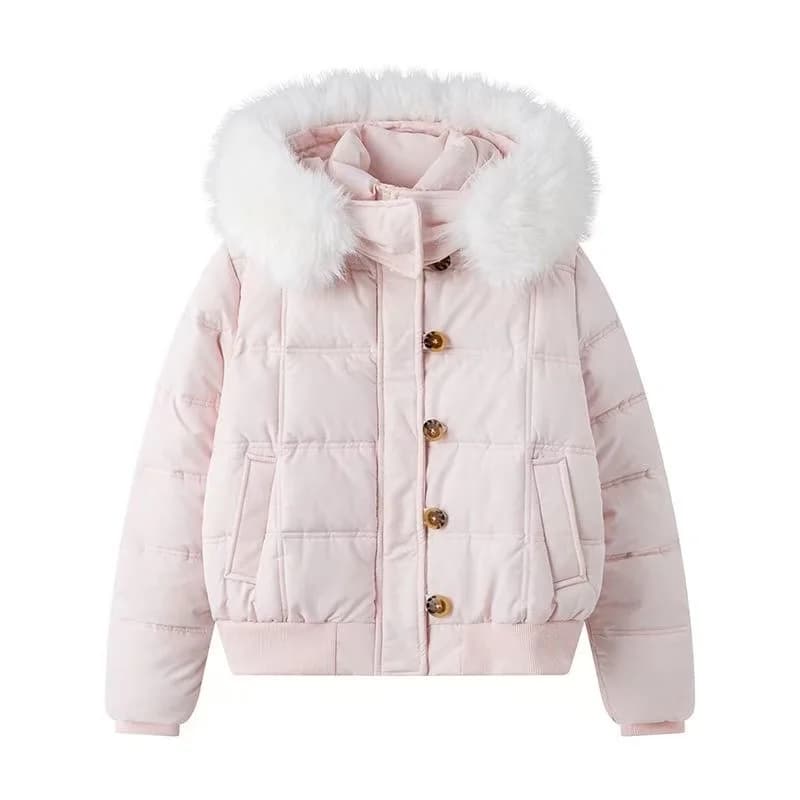 2026 Korean Fashion Women Winter Faux Fur Collar Parka Warm Cotton Padded Jacket Y2K Vintage Casual Streetwear Outerwear Coat