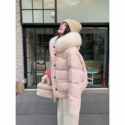 2026 Korean Fashion Women Winter Faux Fur Collar Parka Warm Cotton Padded Jacket Y2K Vintage Casual Streetwear Outerwear Coat