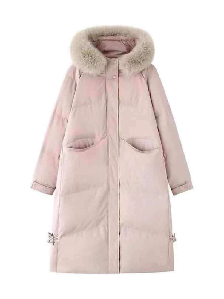 Winter Women Long Parka Faux Fur Collar Cotton Padded Jacket Korean Style Warm Y2K Vintage Casual Streetwear Outerwear Coat