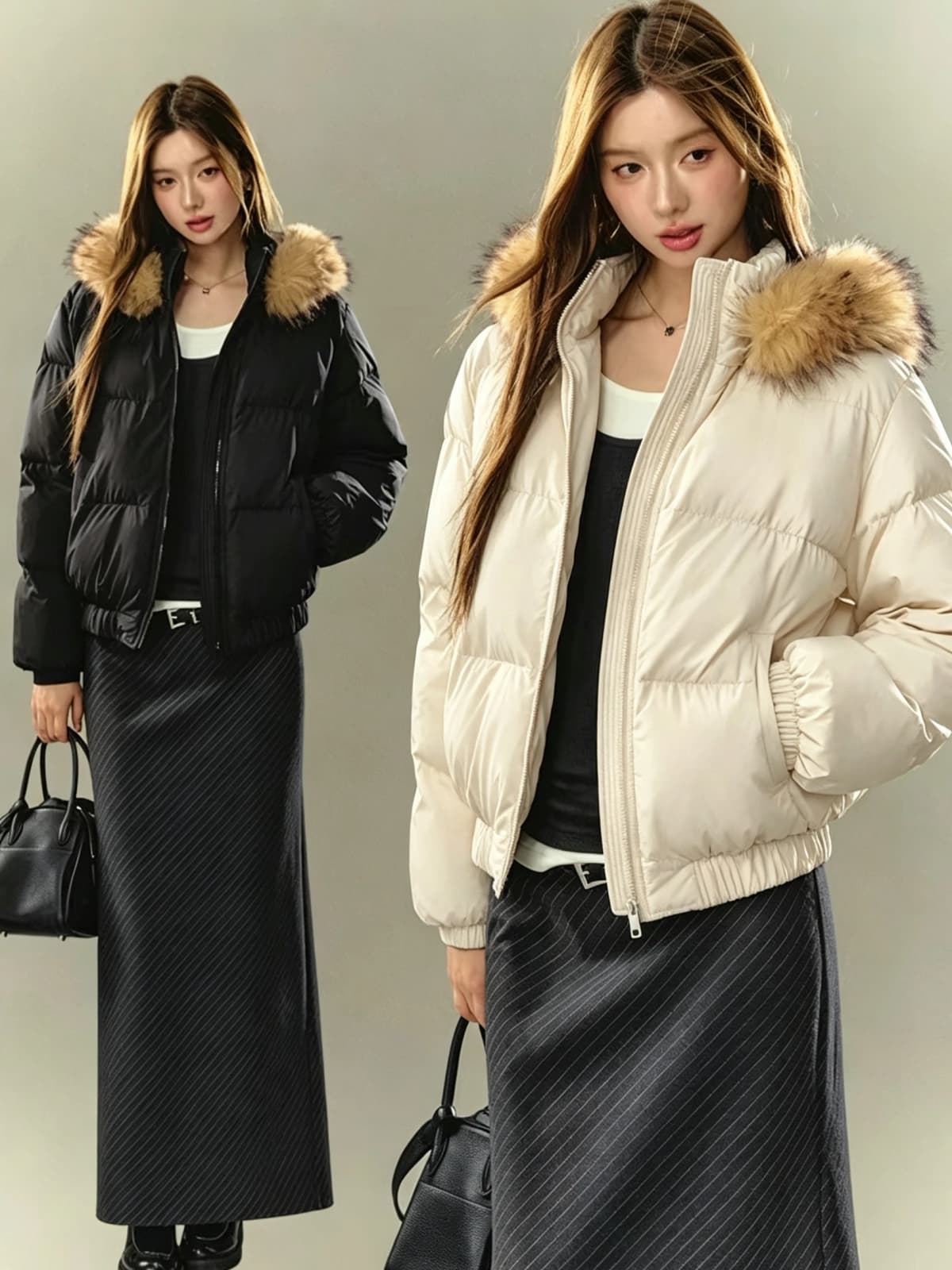 Women Faux Fur Collar Y2K Parka 2026 Winter Korean Style Warm Cotton Padded Coat Vintage Casual Street Jacket