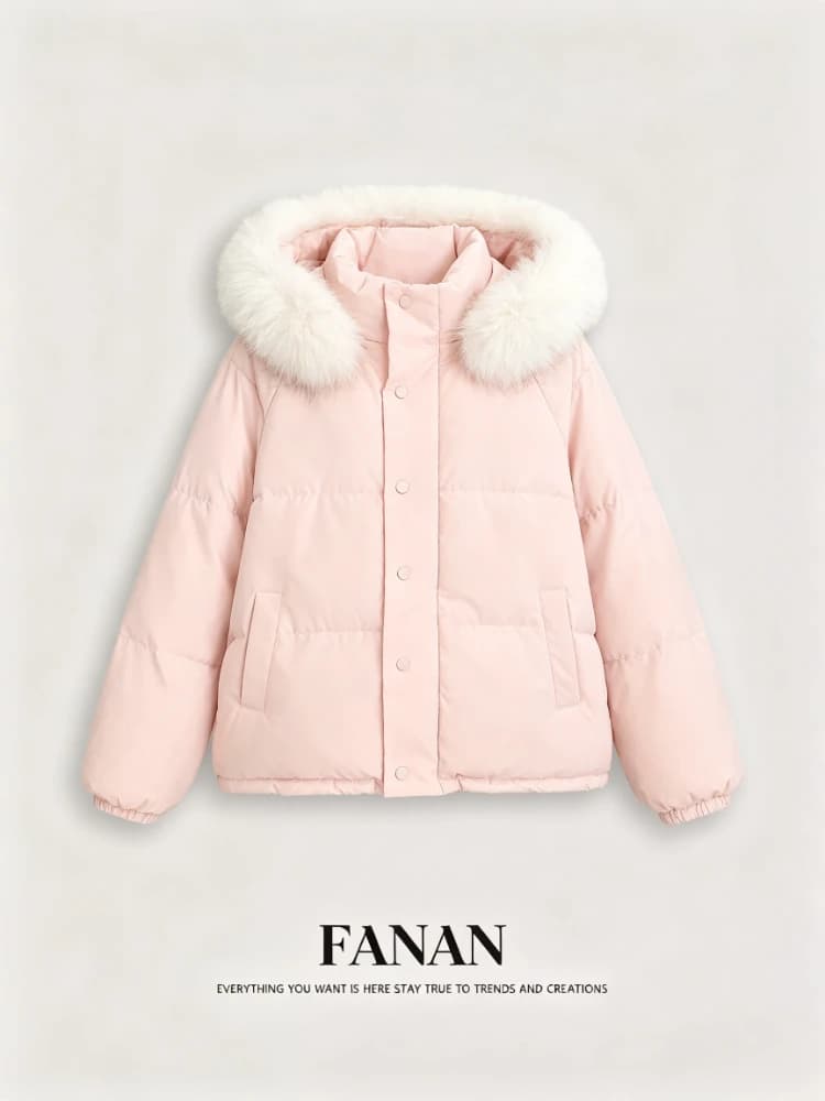 Y2K American Vintage Women Cotton‑padded Parkas Jacket Winter Faux Fur Collar Korean Style Warm Casual Hooded Outer Coats 2026