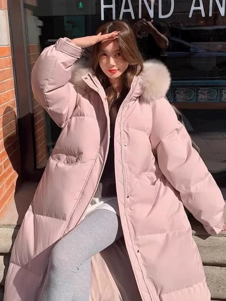 Winter Ladies Long Parka Jacket Faux Fur Collar Cotton Padded Warm Coat Vintage Korean Casual Street Outerwear For Women
