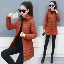 2025 New Style Women's Slim Fit Lightweight Cotton Jacket Black down Filled Coat Long Sleeves Zipper Closure Removable Hat
