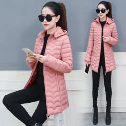 2025 New Style Women's Slim Fit Lightweight Cotton Jacket Black down Filled Coat Long Sleeves Zipper Closure Removable Hat