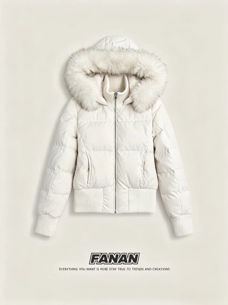 Casual Outerwear Women Korean Fashion Cotton‑padded Jacket Harajuku Faux Fur Collar Parkas Coats Y2K American Vintage Hooded