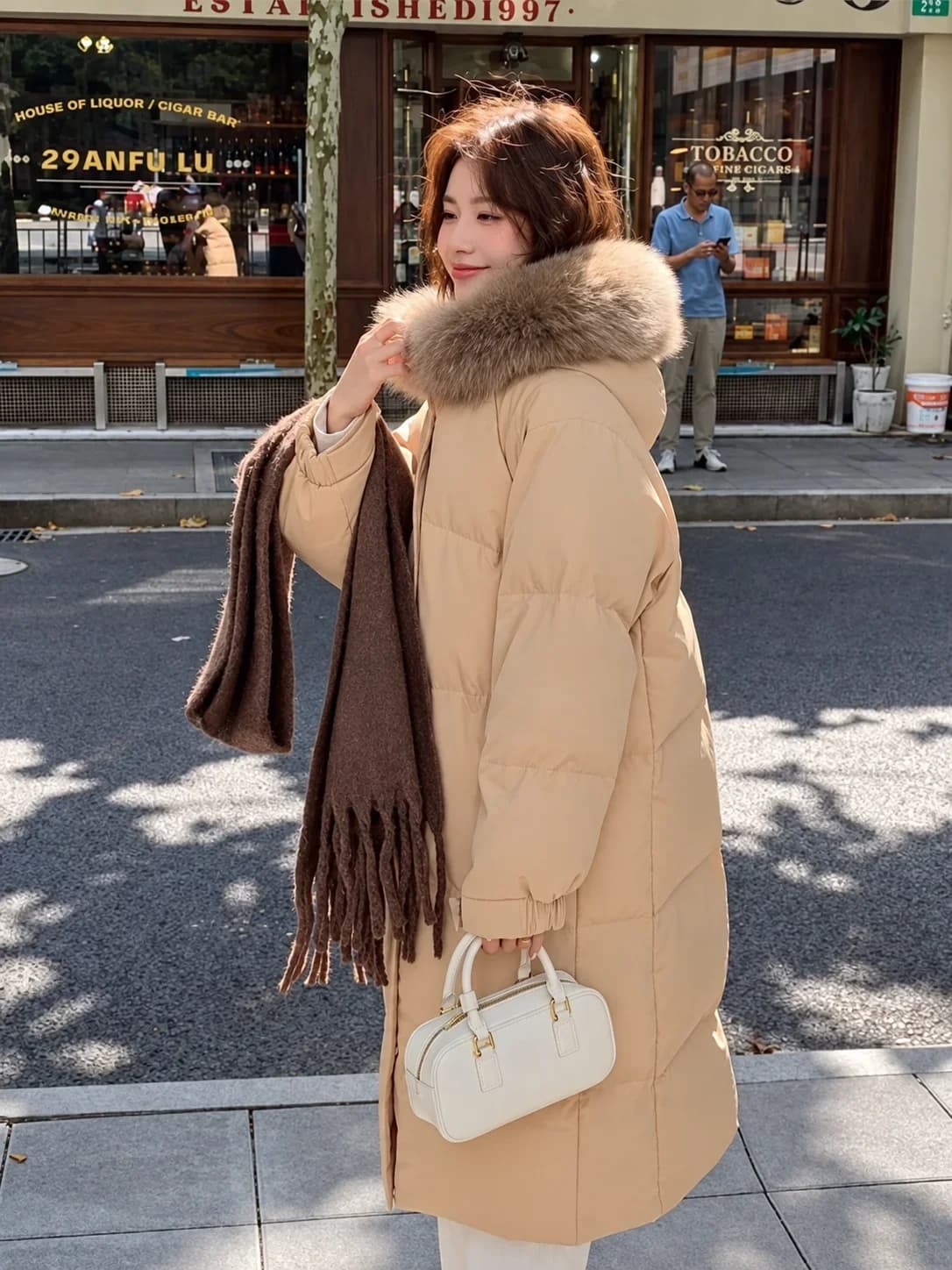 2026 Y2K Vintage Korean Long Winter Outerwear For Women Faux Fur Collar Warm Overcoat Casual Atmosphere Parka Jacket