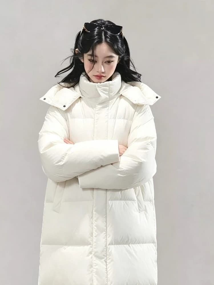Winter Warm Korean Fashion Women Hooded Overcoat Y2K Vintage Loose Casual Daily Street‑Style Long Sleeve Outerwear Parka Jacket