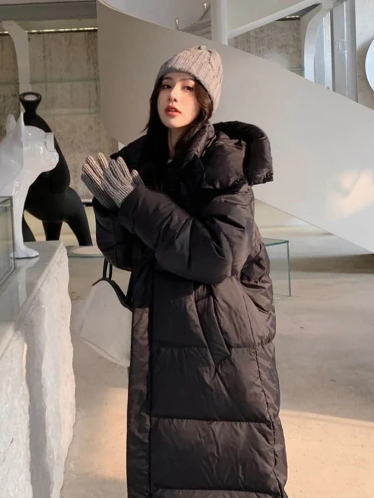 2026 Korean Style Women Long Cotton Padded Parka Faux Fur Collar Winter Warm Overcoat Y2K Vintage Casual Atmosphere Outerwear